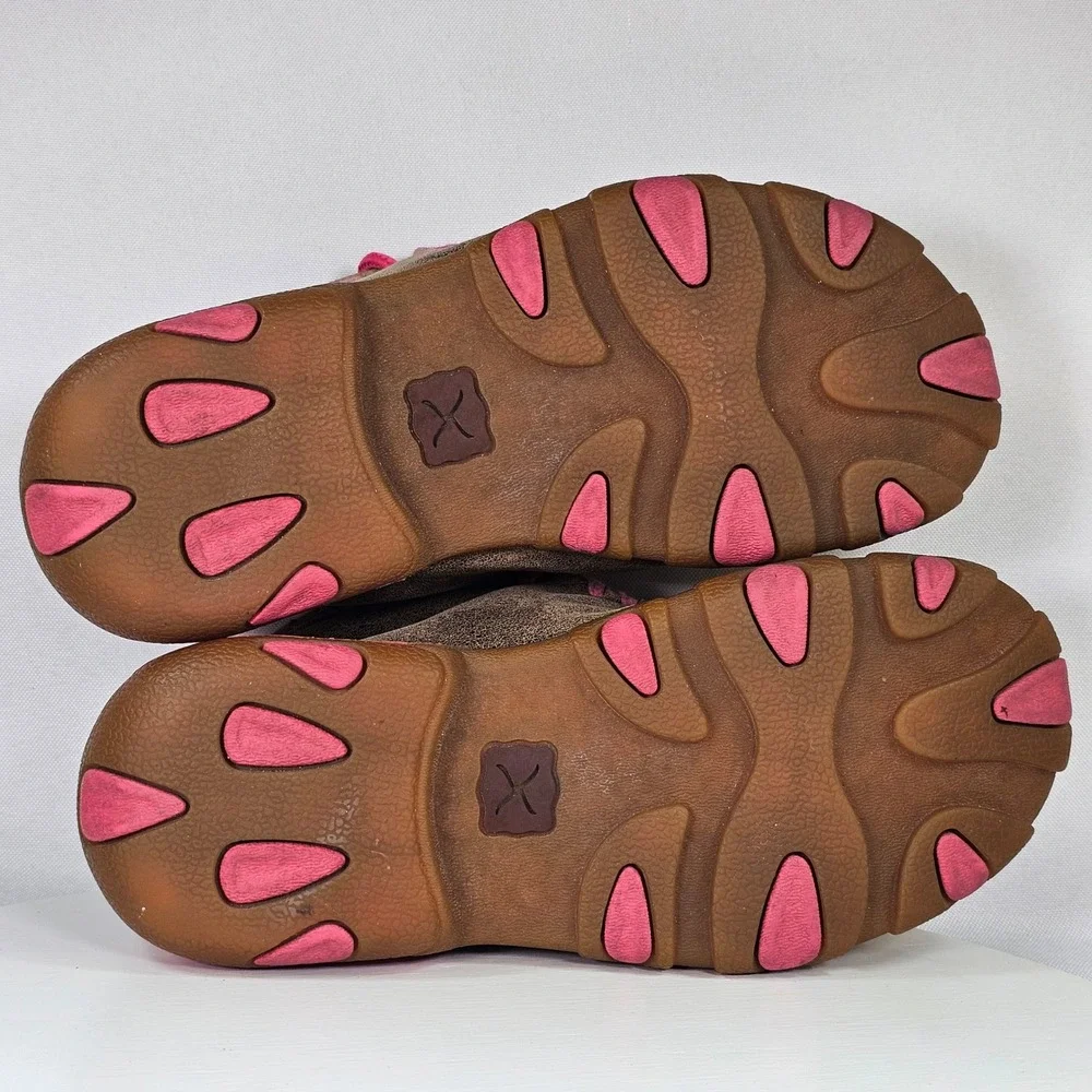 Twisted X Kids Driving Moc Brown‎ Pink Breast Cancer Ribbon Shoes YDM0026 12.5M